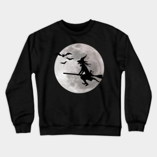 Halloween witch with cat is flying in the sky Crewneck Sweatshirt